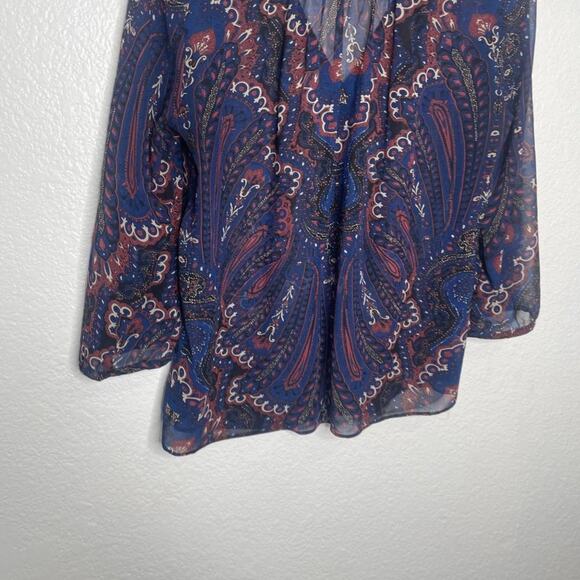 Paraphrase Women Top Size S Multicolored Paisley 3/4 Sleeve Semi Sheer Blouse - Picture 9 of 11